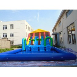 Custom Inflatable Water Parks Pool With Slide And Toys On Land Custom Inflatable Water Parks Pool With Slide And Toys On Land